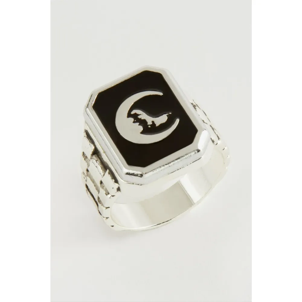 Ay Kurt Metal Erkek Yüzük-Siyah