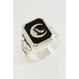 Ay Kurt Metal Erkek Yüzük-Siyah