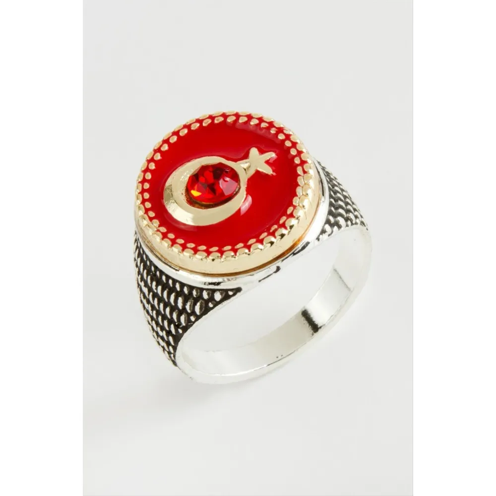 Ay Yıldız Metal Erkek Yüzük-Gümüş Rengi