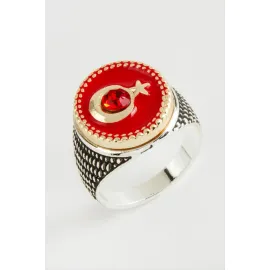 Ay Yıldız Metal Erkek Yüzük-Gümüş Rengi