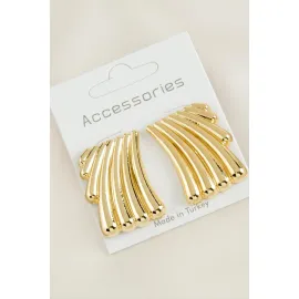 Çizgili Yeni Sezon Metal Küpe-Sarı