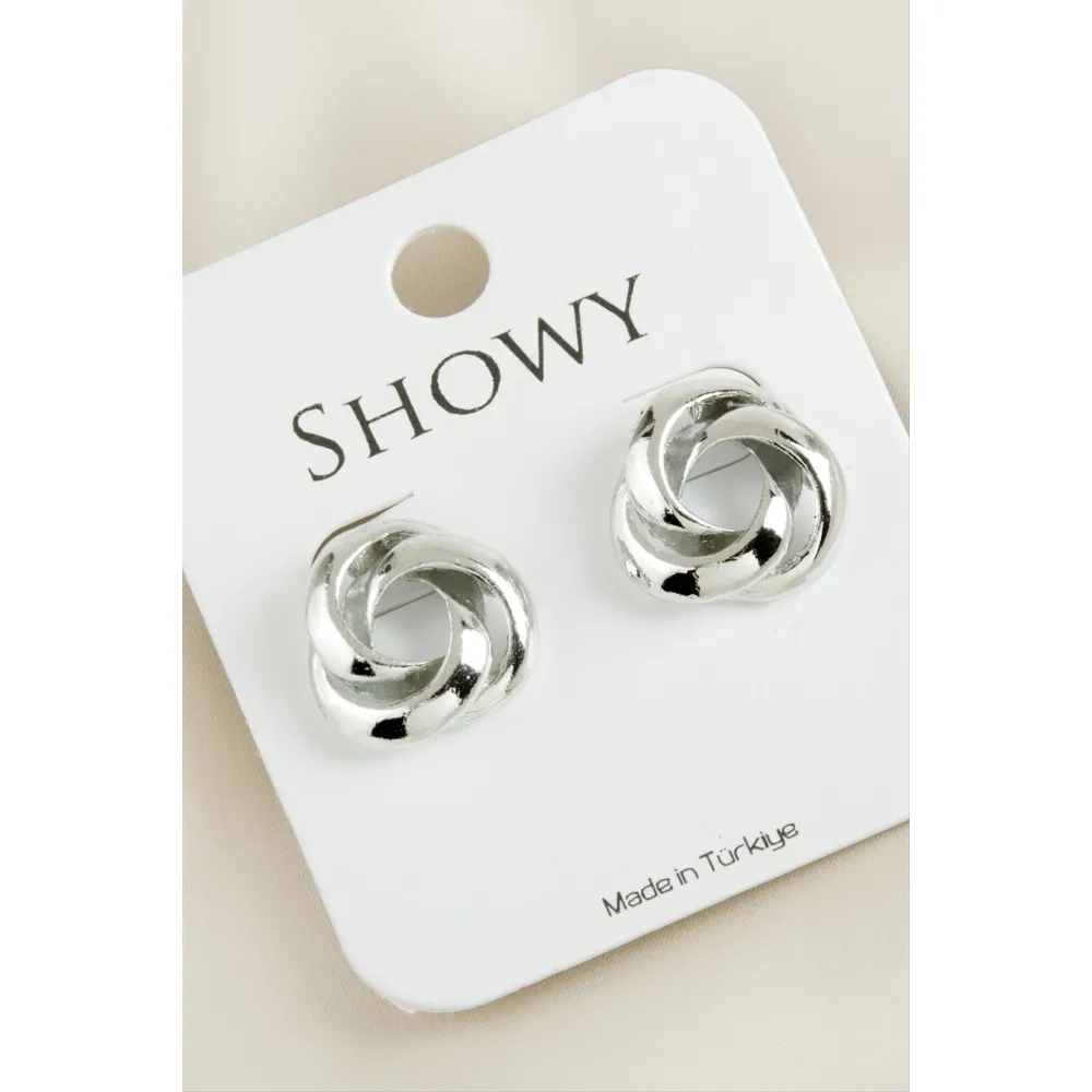 Oval Çiçek Yeni Sezon Metal Küpe-Gümüş Rengi