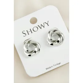 Oval Çiçek Yeni Sezon Metal Küpe-Gümüş Rengi