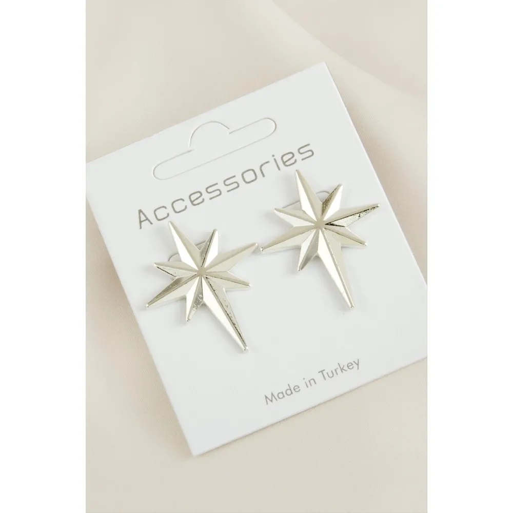 Yıldız Yeni Sezon Metal Küpe-Gümüş Rengi