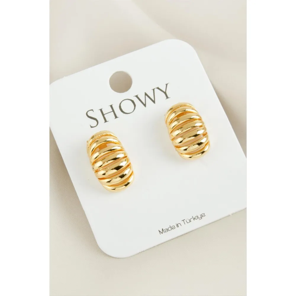 Tırtırlı Trinos Yeni Sezon Metal Küpe-Sarı