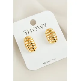 Tırtırlı Trinos Yeni Sezon Metal Küpe-Sarı