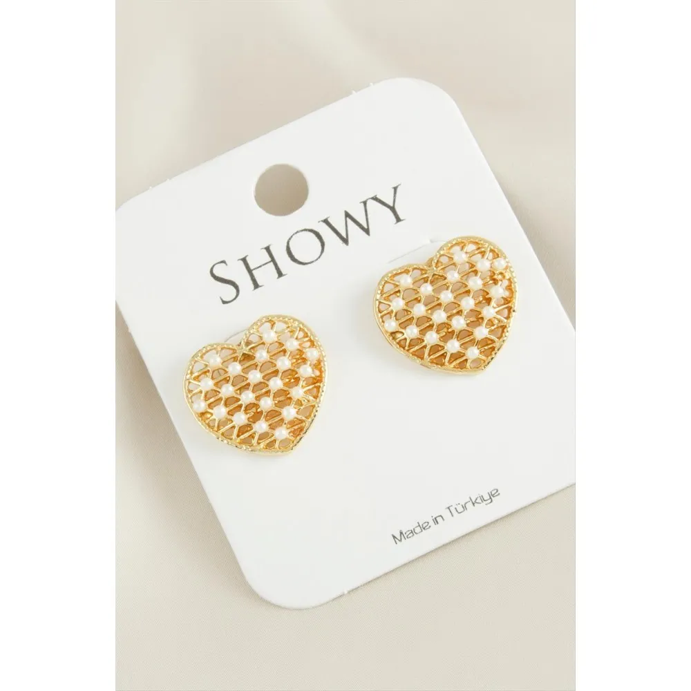 Kalp Yeni Sezon İnci Küpe-Sarı