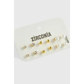 12 Adet İnci Zirkon Tek Taşlı Küpe-Sarı