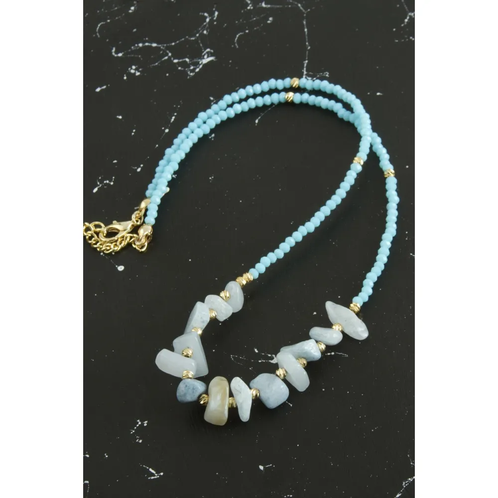 Kırık Doğaltaşlı Turkuaz Kristal Kolye-Turkuaz