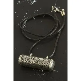 Boru Cevşen Deri Kordonlu Kolye-Gümüş Rengi