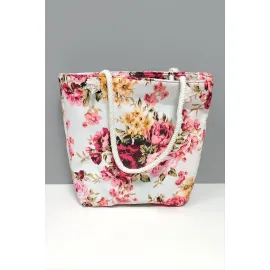 Gül Desenli Plaj Çantası-Pembe