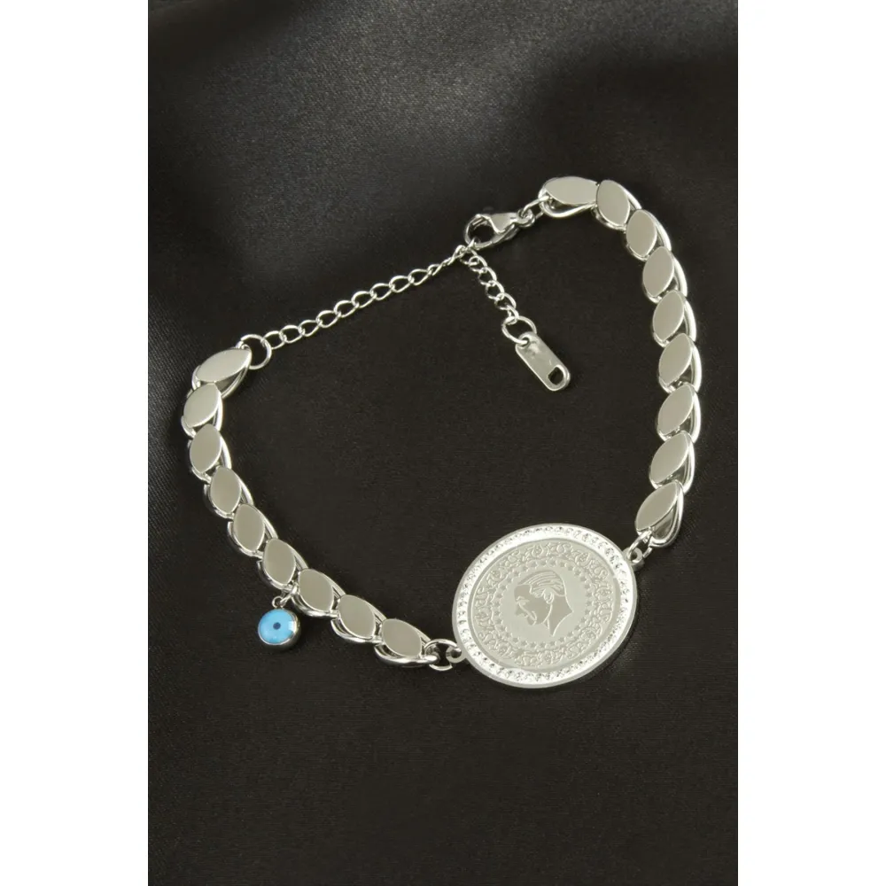 Para Arpa Zincir Lüks Çelik Bileklik-Gümüş Rengi