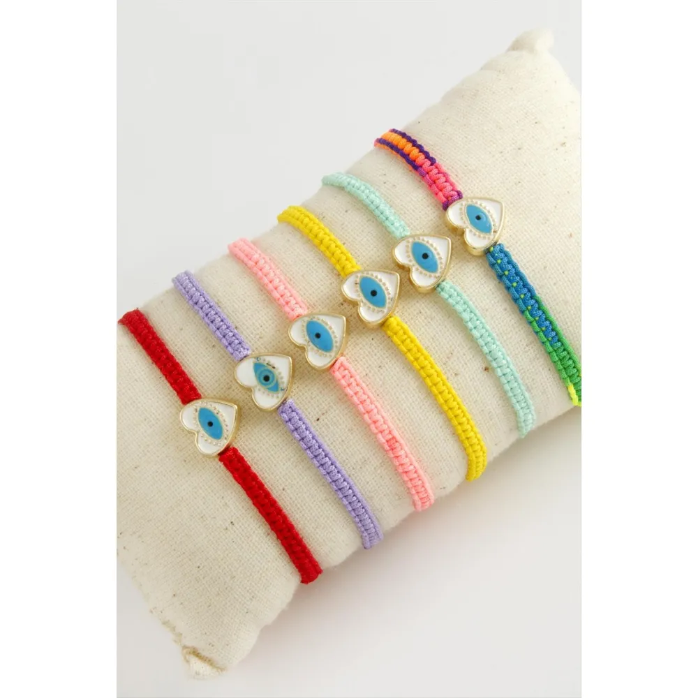 Kalp Göz Makrome Örgülü Bileklik-Renkli
