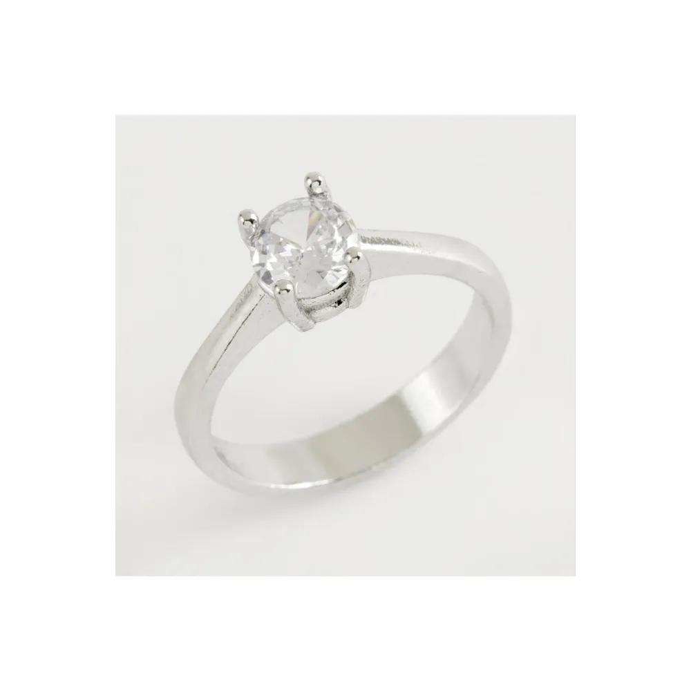 Zirkon Tek Taşlı Yüzük-Gümüş Rengi