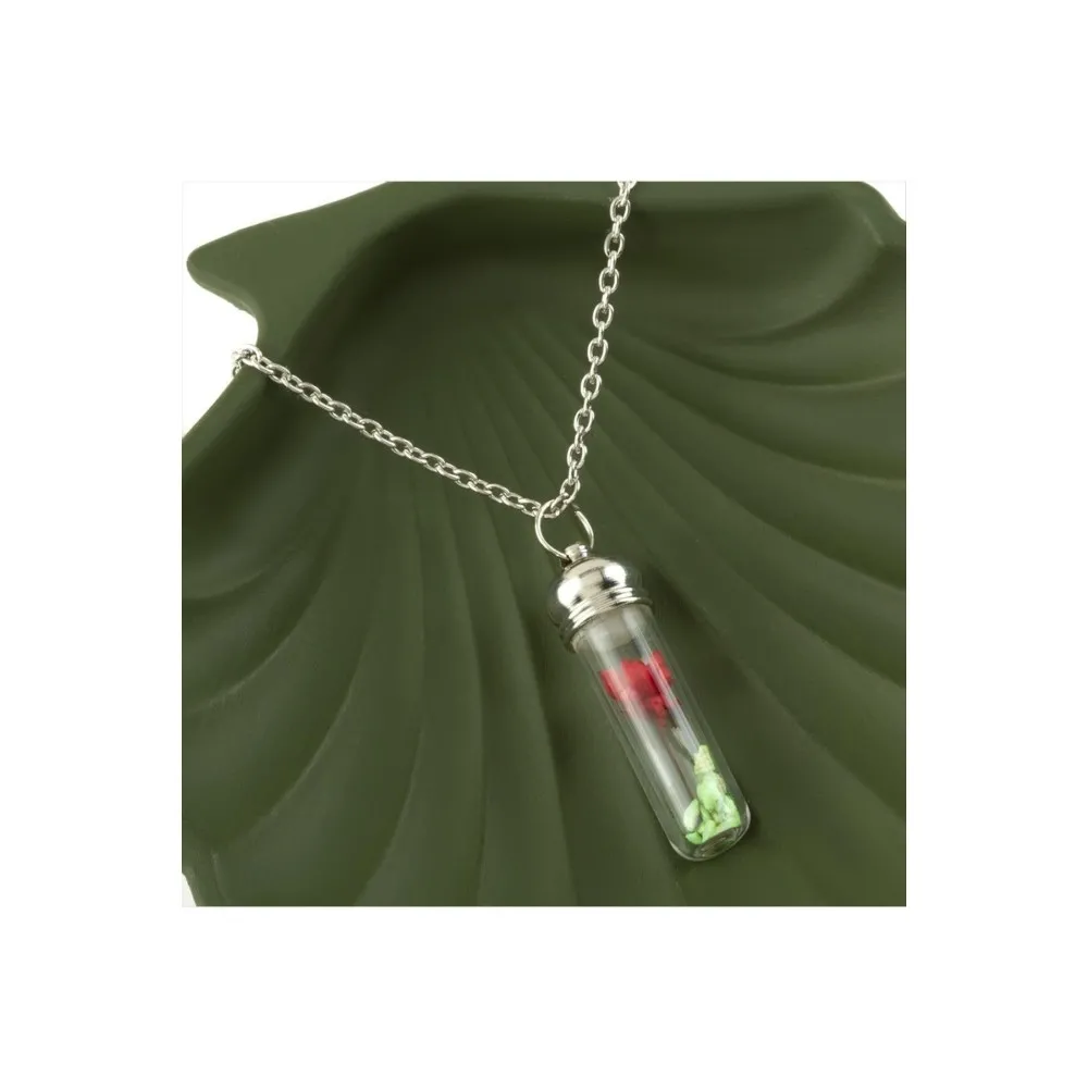 Çiçek Fanus Canlı Kolye-Gümüş Rengi