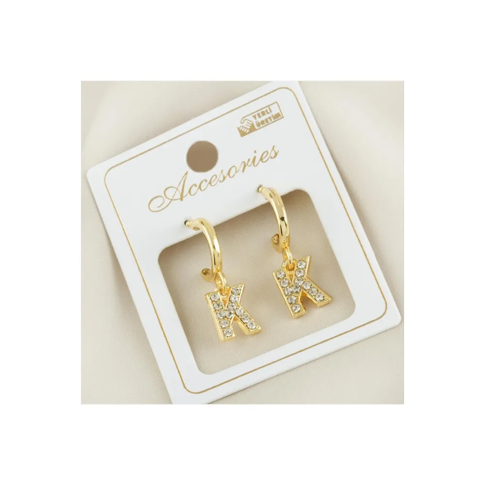 Harfli Yeni Sezon Metal Taşlı Küpe-K