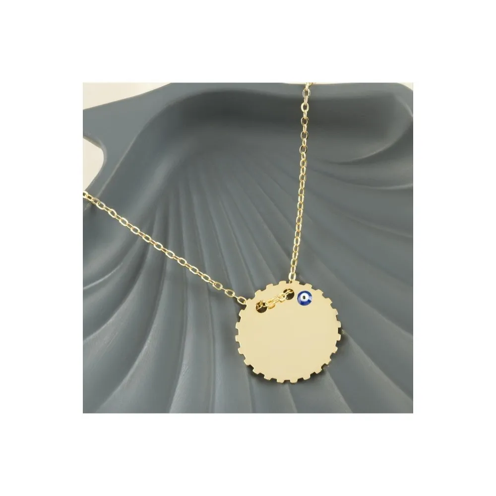 Yuvarlak İsim Yazılabilir Boş Plaka Kolye-Sarı