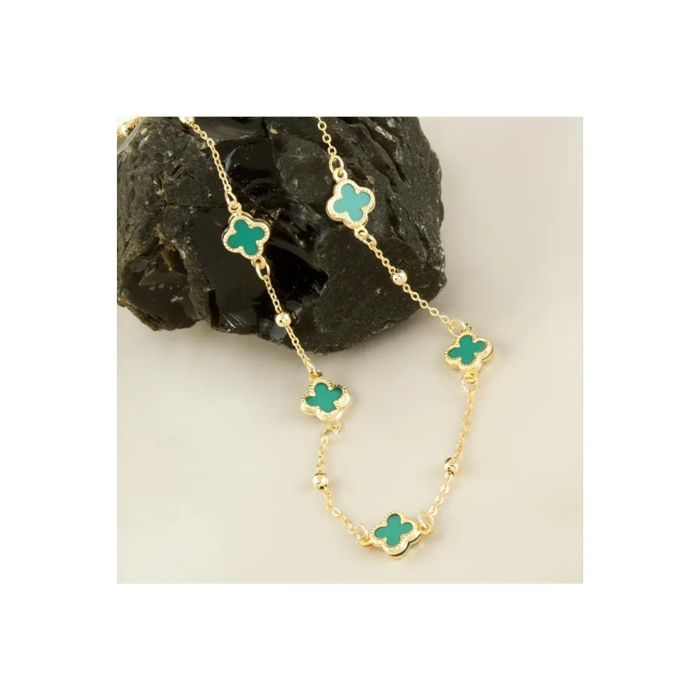 Çiçek Mineli Yeni Sezon Zincir Kolye 45 cm-Yeşil