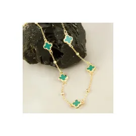 Çiçek Mineli Yeni Sezon Zincir Kolye 45 cm-Yeşil