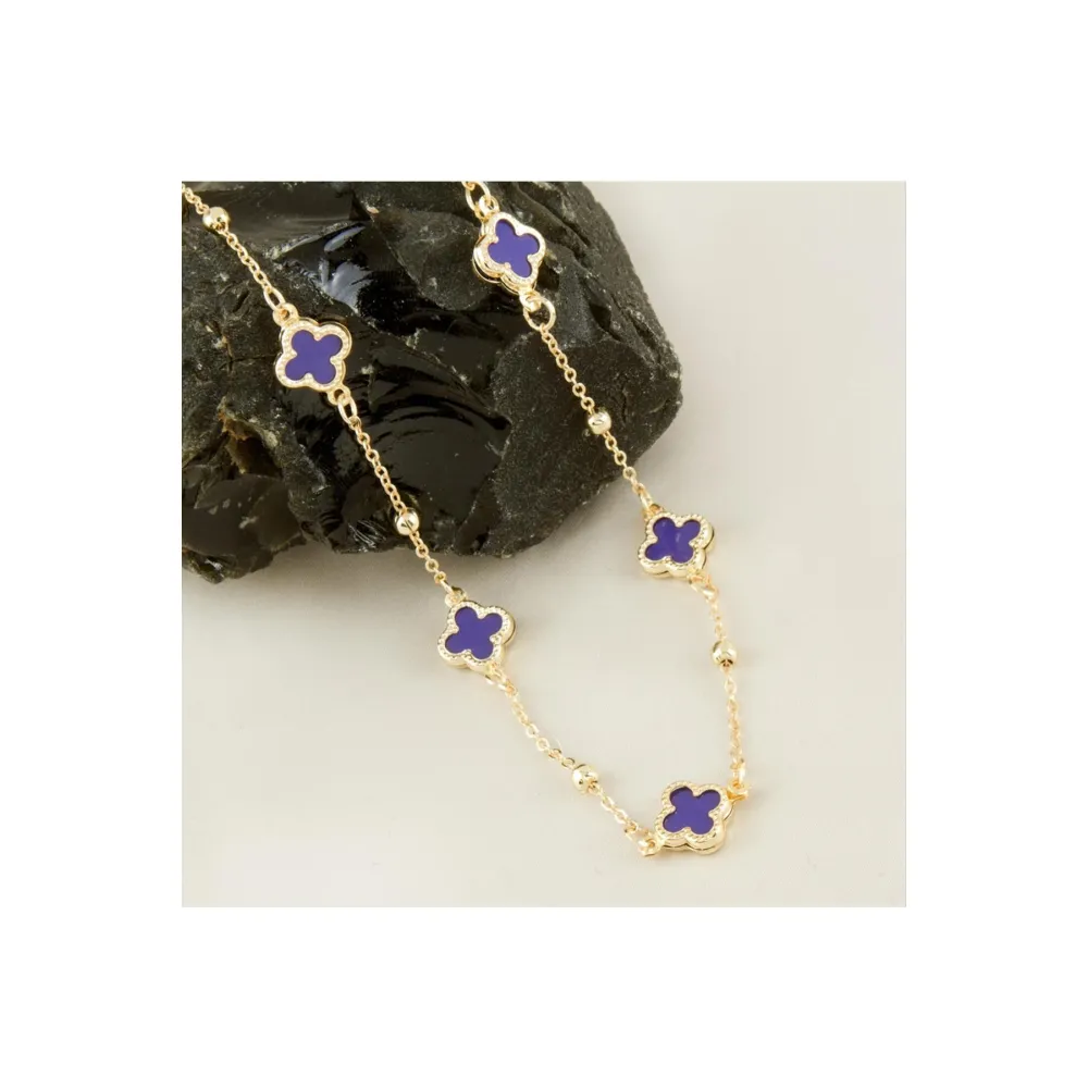 Çiçek Mineli Yeni Sezon Zincir Kolye 45 cm-Mor