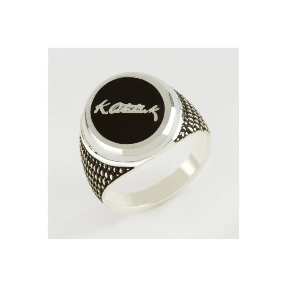 Mustafa Kemal Atatürk İmzalı Metal Erkek Yüzük-Gümüş Rengi