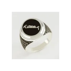 Mustafa Kemal Atatürk İmzalı Metal Erkek Yüzük-Gümüş Rengi