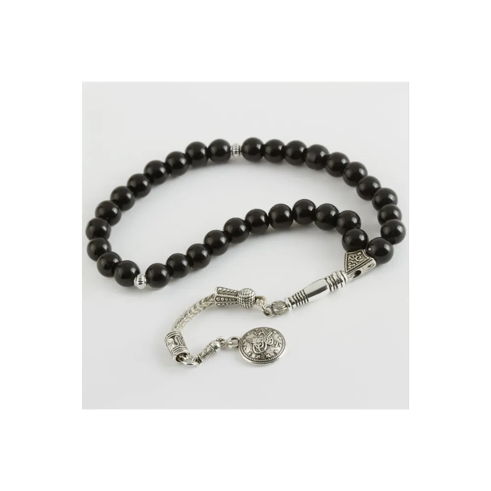 Onix Parlak Doğaltaş Tesbih 8 Mm-Siyah