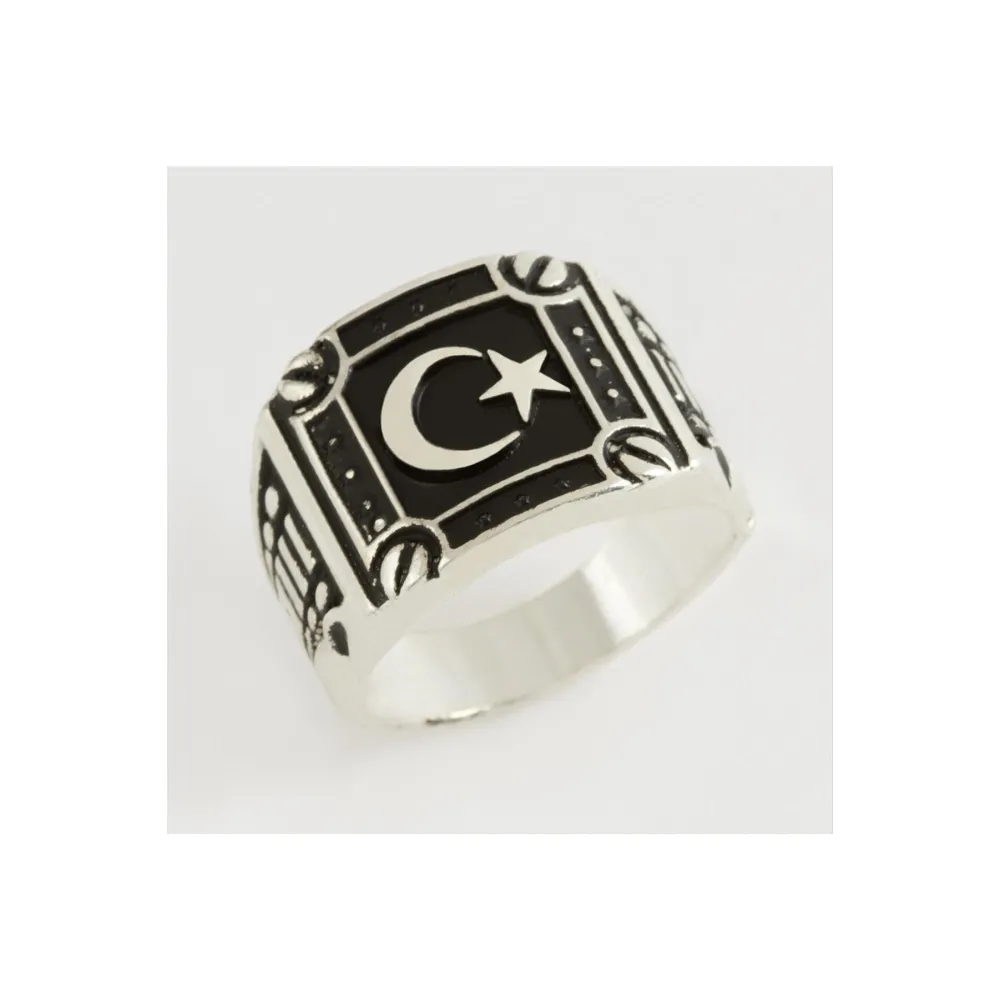 Ay Yıldız Metal Erkek Yüzük-Gümüş Rengi