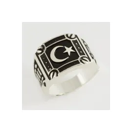 Ay Yıldız Metal Erkek Yüzük-Gümüş Rengi