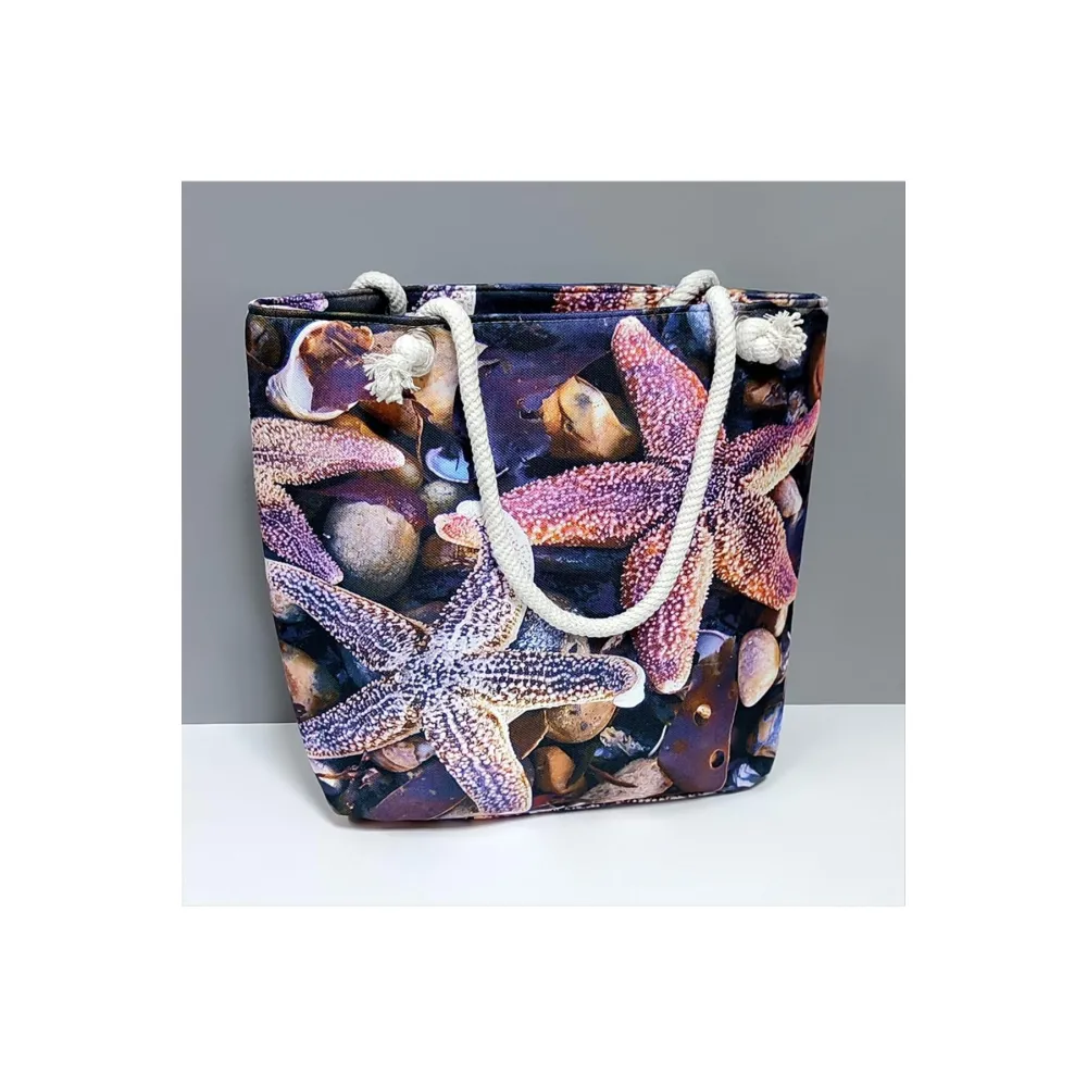 Deniz Yıldızı Desenli Plaj Çantası-Mor