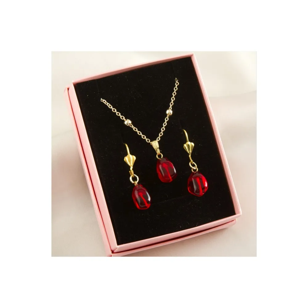 Cam Sanatı Murano Nar Tanesi Kutulu Set Kolye-Kırmızı