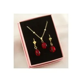 Cam Sanatı Murano Nar Tanesi Kutulu Set Kolye-Kırmızı