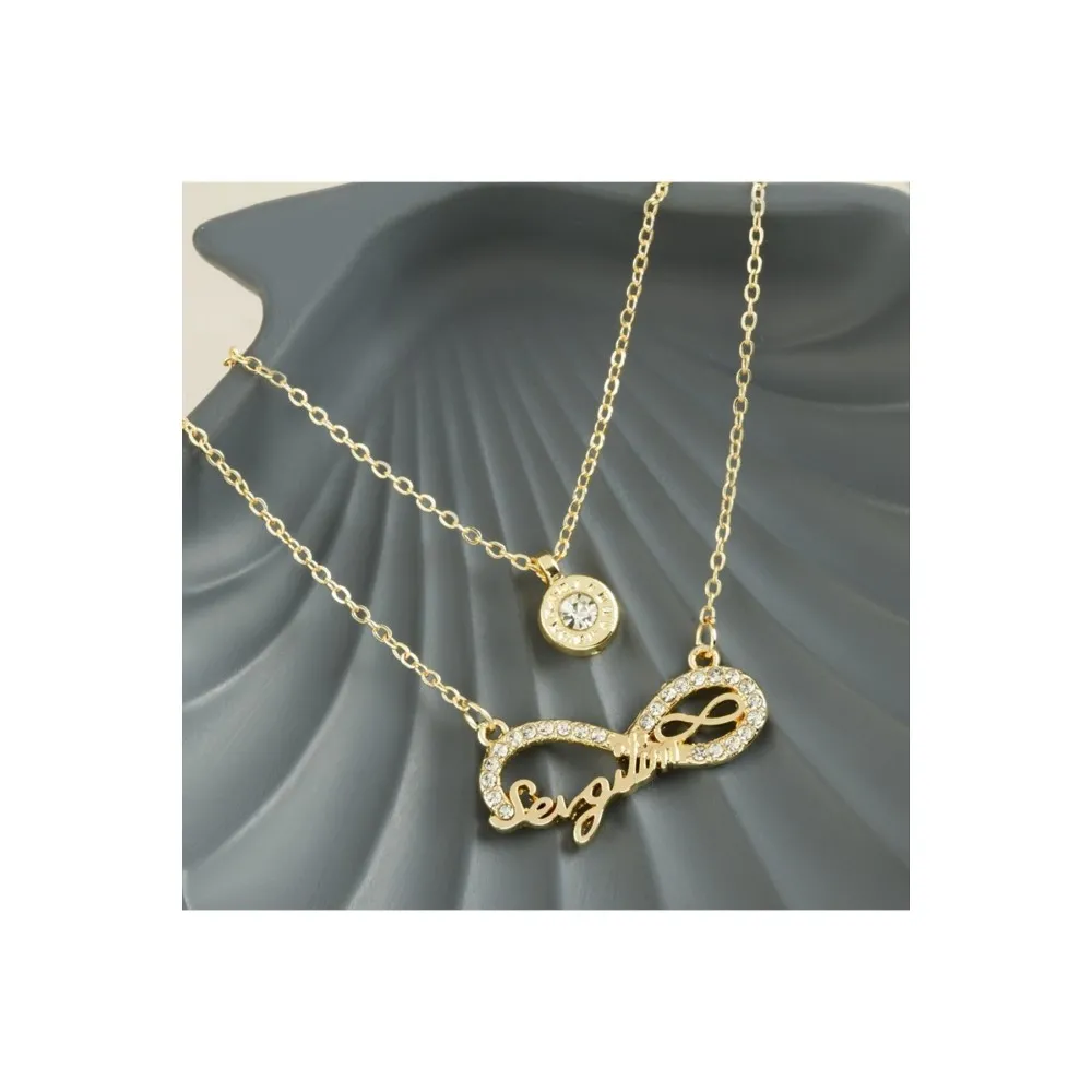 Sonsuzluk Sevgilim Yazılı Yeni Sezon İkili Kolye-Sarı