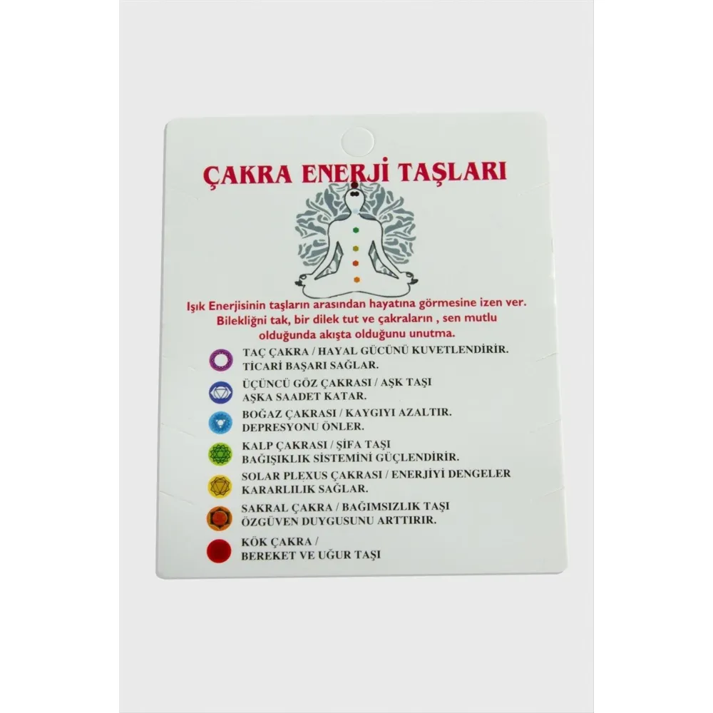 3lü Çakra Enerji Taşları Bileklik Kartı-Beyaz