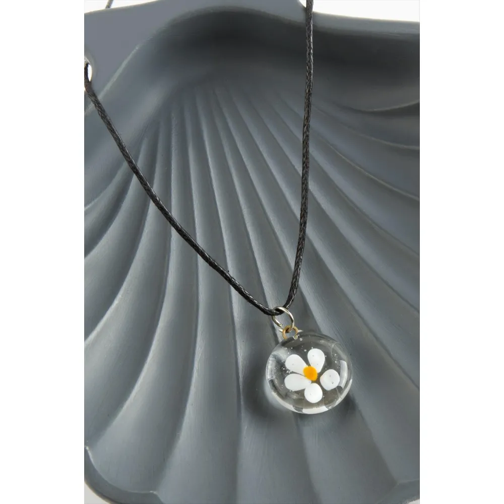 Papatya Cam Kolye-Siyah