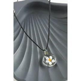 Papatya Cam Kolye-Siyah