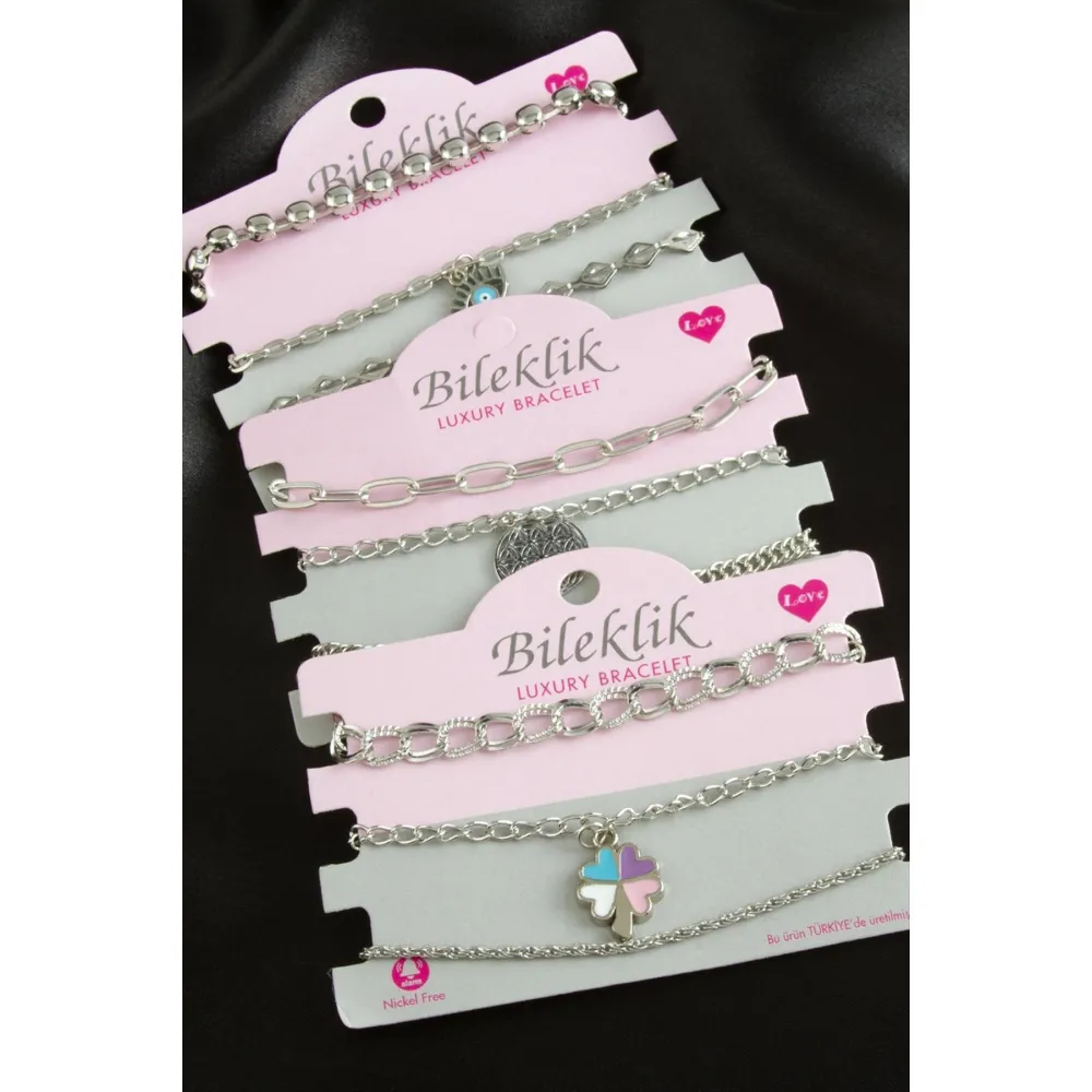 Karışık Trend Zincir Bileklik-Gümüş Rengi