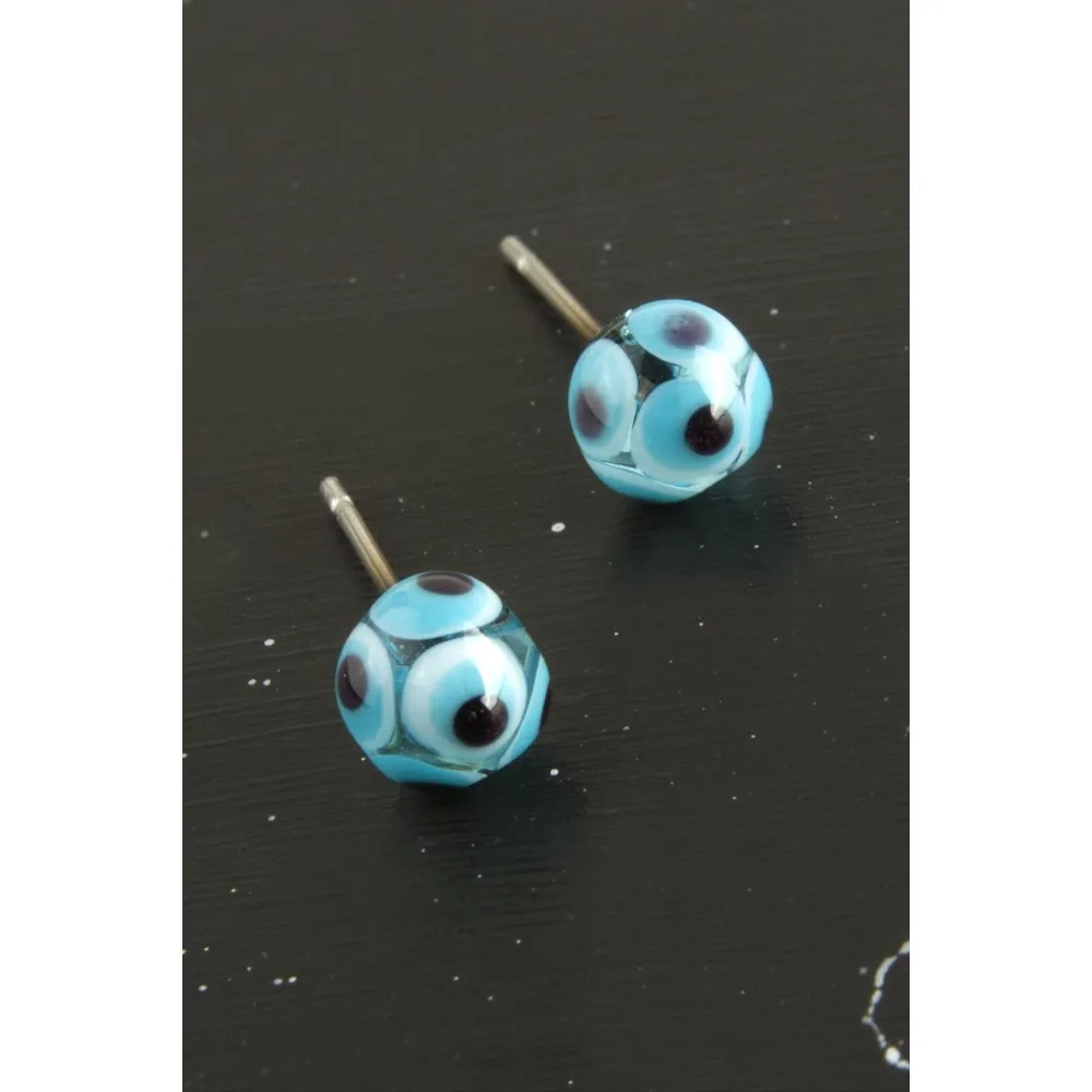 Nazar Top Cam Küpe-Açık Mavi