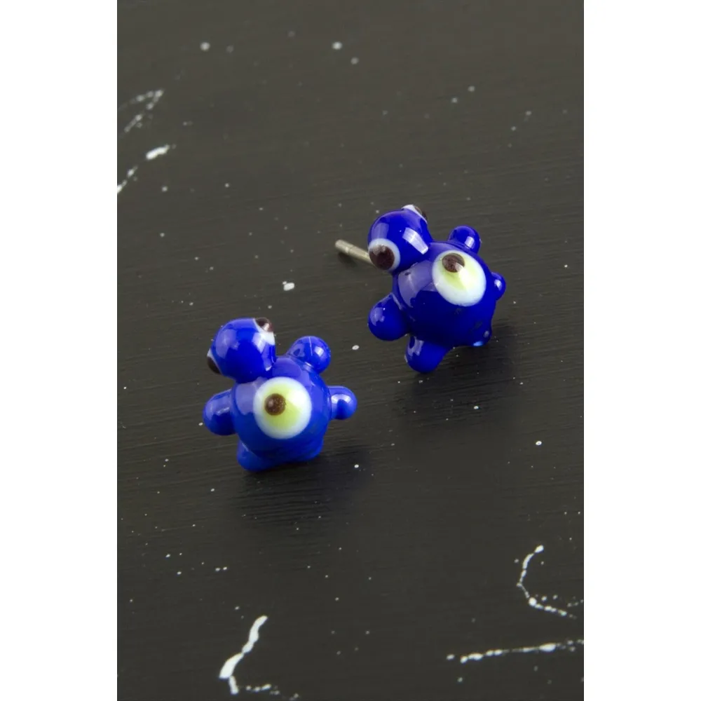 Kaplumbağa Cam Küpe-Lacivert