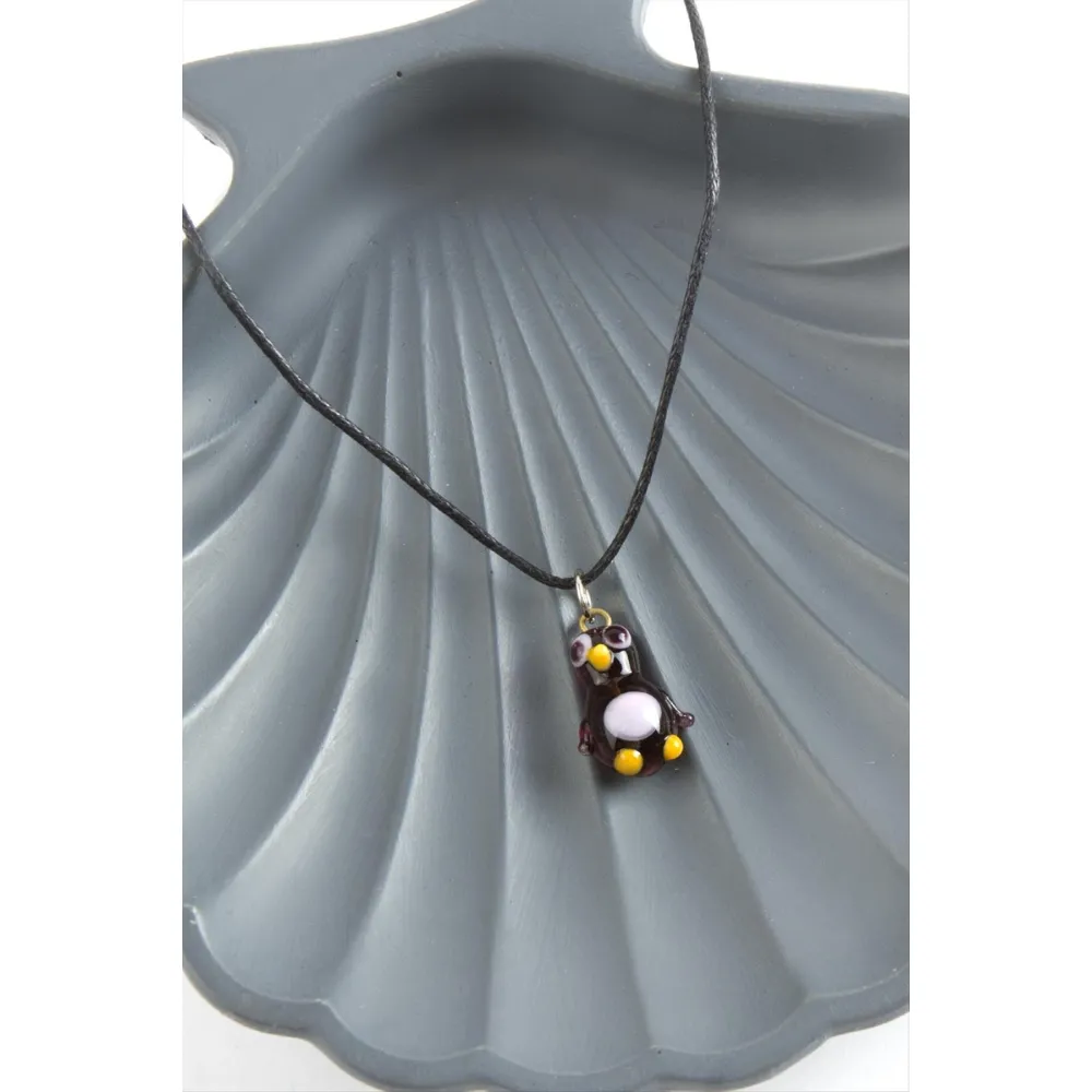 Penguen Cam Kolye-Siyah