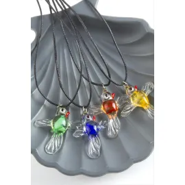 Kuş Cam Kolye-Renkli