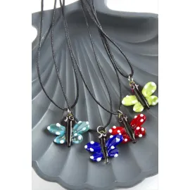 Kelebek Cam Kolye-Renkli