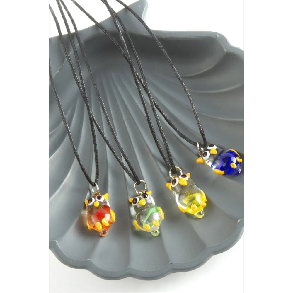 Baykuş Cam Kolye-Renkli