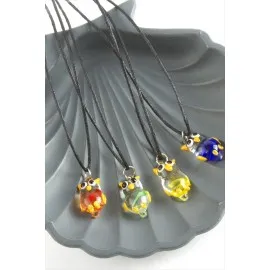 Baykuş Cam Kolye-Renkli