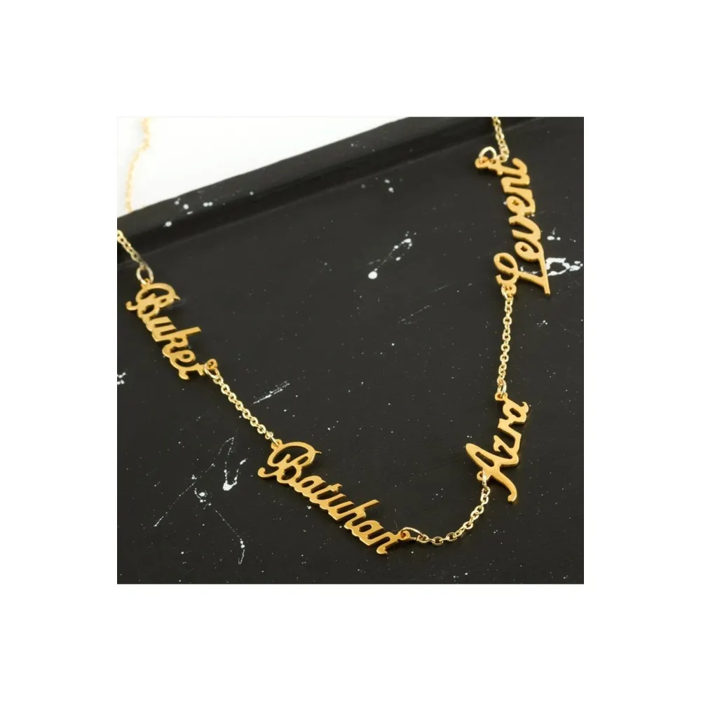 Kişiye Özel Dört İsim Yazılı Kolye-Sarı