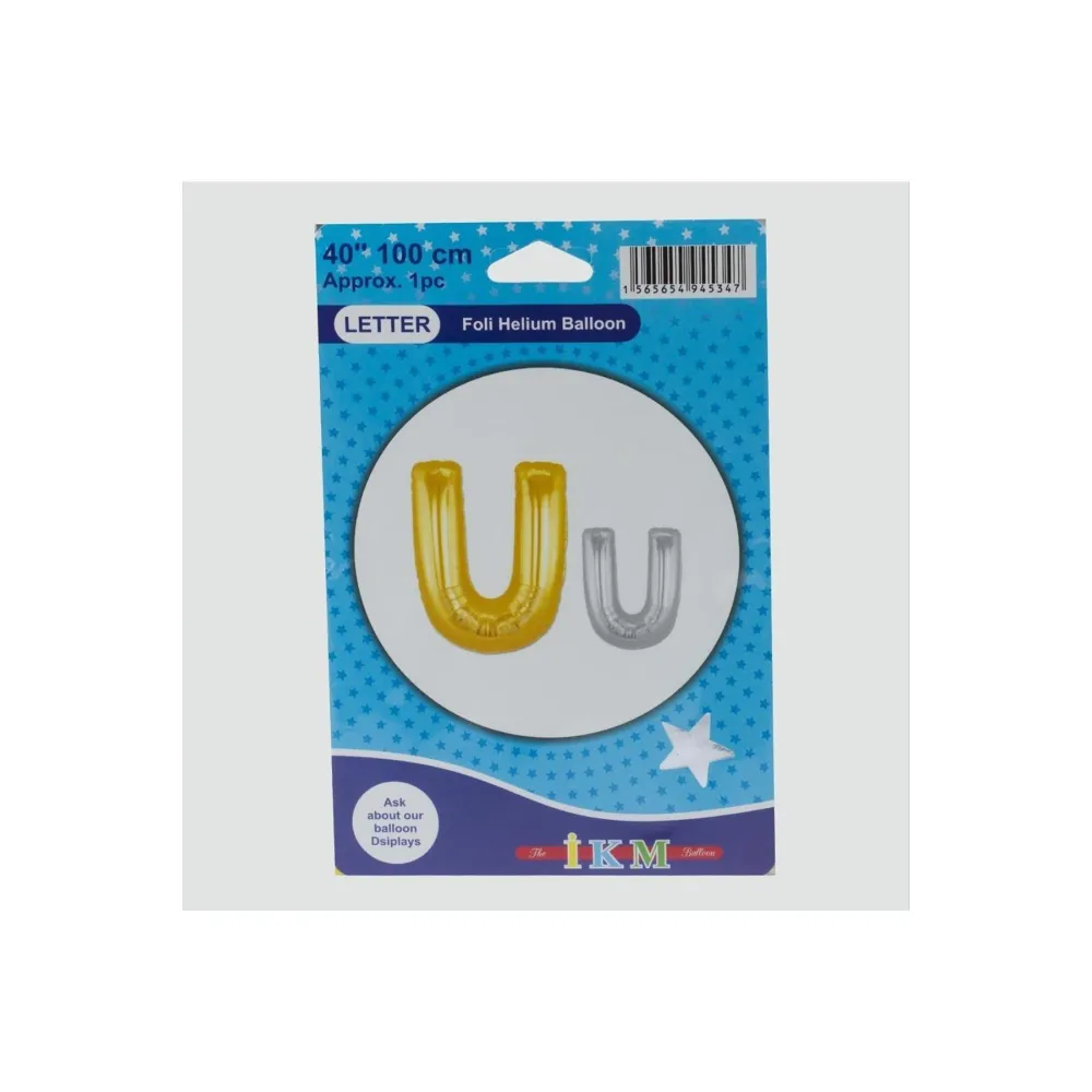 Gümüş Renkli 40X100 Harfli Folyo Balon-U