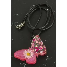 Papatya Kelebek Epoksi Kolye-Pembe