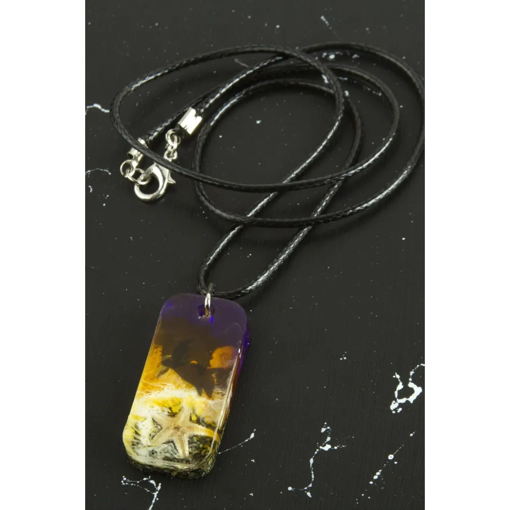 Deniz Yıldızı Dikdörtgen Epoksi Kolye-Sarı