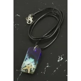 Deniz Yıldızı Dikdörtgen Epoksi Kolye-Mor