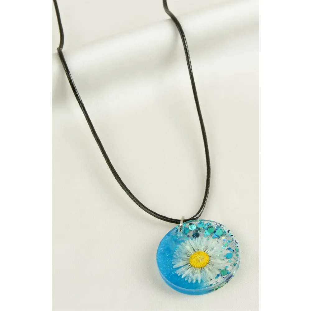 Papatya Epoksi Kolye-Mavi